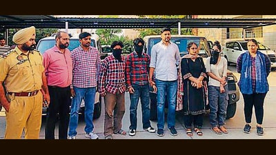 Members of one of the gangs in police custody on Monday. (HT Photo)