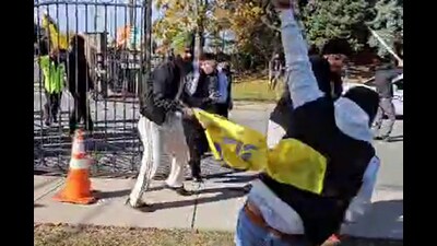 Non-resident Indians (NRIs) on Monday condemned the attack on a Hindu temple in Brampton by alleged Khalistani extremists and demanded a thorough investigation to take punitive action against those who want to disturb communal harmony in the foreign land. Non-resident Indians (NRIs) on Monday condemned the attack on a Hindu temple in Brampton by alleged Khalistani extremists and demanded a thorough investigation to take punitive action against those who want to disturb communal harmony in the foreign land.
