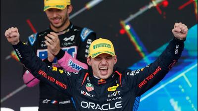 Red Bull Racing's Dutch driver Max Verstappen celebrates at the podium after winning the Formula One Sao Paulo Grand Prix. (AFP) Red Bull Racing's Dutch driver Max Verstappen celebrates at the podium after winning the Formula One Sao Paulo Grand Prix. (AFP)
