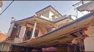 The damaged house after a cylinder blast in Haryana’s Kaithal on Monday. (PTI) The damaged house after a cylinder blast in Haryana’s Kaithal on Monday. (PTI)