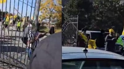 Canada police detains protestors after Brampton temple attack. (Screengrab | X) (HT_PRINT) Canada police detains protestors after Brampton temple attack. (Screengrab | X) (HT_PRINT)