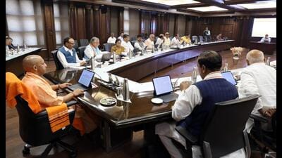 Uttar Pradesh CM Yogi Adityanath chairing the cabinet meeting at Lok Bhavan in Lucknow on November 4. (HT photo) Uttar Pradesh CM Yogi Adityanath chairing the cabinet meeting at Lok Bhavan in Lucknow on November 4. (HT photo)