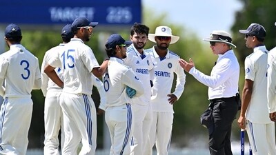 Ishan Kishan and other India A players in conversation with umpire (Getty) Ishan Kishan and other India A players in conversation with umpire (Getty)
