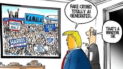 Matt Handelsman reimagination of Former President Donald Trump's reaction to the massive turnout at the August Democratic National Convention.&nbsp; (Shared on X @Cartoon4sale)