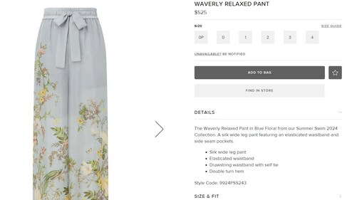 Her silk pants come with a price tag of $625, which is equivalent to approximately ₹51,800. (www.zimmermann.com) Her silk pants come with a price tag of $625, which is equivalent to approximately ₹51,800. (www.zimmermann.com)
