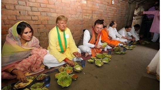 Donald Trump and Elon Musk reimagined as Indian politicians on a campaign trail. (@TrumpUpdateHQ)