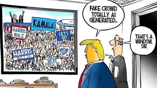 Matt Handelsman reimagination of Former President Donald Trump's reaction to the massive turnout at the August Democratic National Convention.&nbsp;(Shared on X @Cartoon4sale)