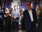 Republican presidential nominee Donald Trump visits his campaign headquarters, Tuesday, Nov. 5, 2024, in West Palm Beach, Florida. 