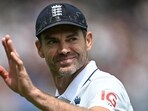England's James Anderson waves to the crowd during a presentation ceremony after the conclusion of play on the third day of the first Test against West Indies at Lord's, in London on Friday