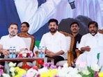 Lok Sabha LoP and Congress MP Rahul Gandhi with Telangana CM Revanth Reddy and state deputy chief minister Mallu Bhatti Vikramarka during the state-level consultations on caste census at Gandhian Ideology Centre, in Secunderabad on Tuesday. 