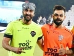 Ranbir Kapoor and Virat Kohli on the sidelines of an exhibition football match Ranbir Kapoor and Virat Kohli on the sidelines of an exhibition football match
