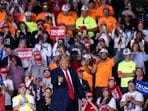 Former US President Donald Trump during his closing campaign event at Van Andel Arena in Grand Rapids, Michigan, US, 