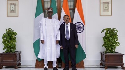 National security advisor Ajit Doval with his Nigerian counterpart Nuhu Ribadu. National security advisor Ajit Doval with his Nigerian counterpart Nuhu Ribadu.