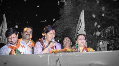 BJP candidates Siddharth Shirole, Madhuri Misal, Hemant Rasne, Chandrakant Patil, Sunil Kamble, and Bhimrato Tapkir too held rallies on Tuesday.   (HT PHOTO)