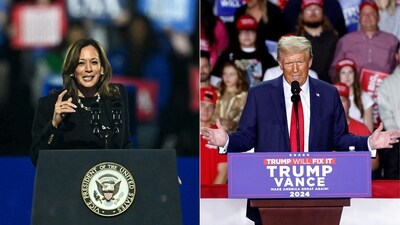 US Election Result 2024 Live: This combination of pictures shows
US Vice President and Democratic presidential candidate Kamala Harris (Left) in Philadelphia and former US President and Republican presidential candidate Donald Trump in Michigan on November 5, 2024. (AFP) US Election Result 2024 Live: This combination of pictures shows
US Vice President and Democratic presidential candidate Kamala Harris (Left) in Philadelphia and former US President and Republican presidential candidate Donald Trump in Michigan on November 5, 2024. (AFP)