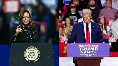 US Vice President and Democratic presidential candidate Kamala Harris (Left) in Philadelphia and former US President and Republican presidential candidate Donald Trump in Michigan on November 5, 2024. (AFP)