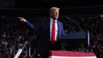 Republican presidential nominee former President Donald Trump speaks at a campaign rally at PPG Paints Arena, Monday, Nov. 4, 2024, in Pittsburgh, Pa. (AP) Republican presidential nominee former President Donald Trump speaks at a campaign rally at PPG Paints Arena, Monday, Nov. 4, 2024, in Pittsburgh, Pa. (AP)