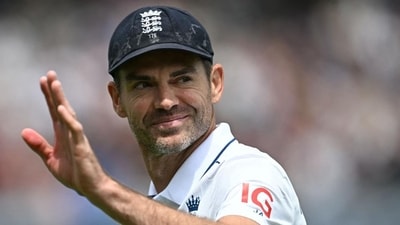 England's James Anderson waves to the crowd during a presentation ceremony after the conclusion of play on the third day of the first Test against West Indies at Lord's, in London on Friday England's James Anderson waves to the crowd during a presentation ceremony after the conclusion of play on the third day of the first Test against West Indies at Lord's, in London on Friday