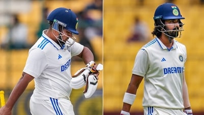 Sarfaraz Khan, KL Rahul walking off the ground after being dismissed for a duck during the second day of the first Test cricket match between India and New Zealand, at M Chinnaswamy Stadium, in Bengaluru, Thursday, Oct. 17 (PTI) Sarfaraz Khan, KL Rahul walking off the ground after being dismissed for a duck during the second day of the first Test cricket match between India and New Zealand, at M Chinnaswamy Stadium, in Bengaluru, Thursday, Oct. 17 (PTI)