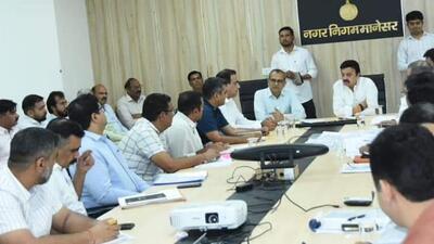 Rao Narbir Singh at the meeting on Monday with officials from Haryana Shahari Vikas Pradhikaran (HSVP), Haryana State Industrial and Infrastructure Development Corporation (HSIIDC), Municipal Corporation of Gurugram (MCG), and Municipal Corporation of Manesar (MCM). (@RaoNarbir-Facebook) Rao Narbir Singh at the meeting on Monday with officials from Haryana Shahari Vikas Pradhikaran (HSVP), Haryana State Industrial and Infrastructure Development Corporation (HSIIDC), Municipal Corporation of Gurugram (MCG), and Municipal Corporation of Manesar (MCM). (@RaoNarbir-Facebook)