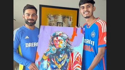 Virat Kohli received a hand-painted Lord Hanuman portrait from fan. (Instagram/yash_prajapati_art) Virat Kohli received a hand-painted Lord Hanuman portrait from fan. (Instagram/yash_prajapati_art)