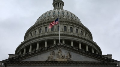 The dome of the US Capitol building is seen on a rainy day on September 26, 2023. (Reuters)