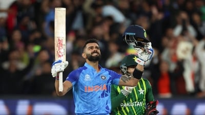 Virat Kohli 82* vs Pakistan - It was the group stage of the 2022 T20 World Cup, but with India and Pakistan in the middle, the stakes were high. At one stage, Pakistan were all over India but one man stood tall and took India over the line with arguably the best knock of his career. (AP) Virat Kohli 82* vs Pakistan - It was the group stage of the 2022 T20 World Cup, but with India and Pakistan in the middle, the stakes were high. At one stage, Pakistan were all over India but one man stood tall and took India over the line with arguably the best knock of his career. (AP)