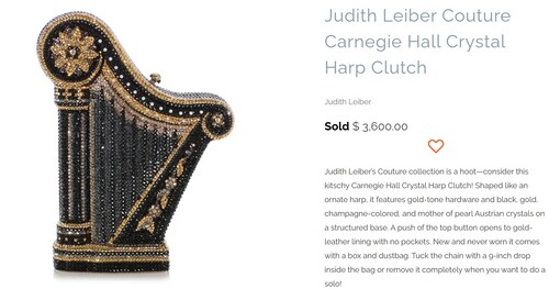 Her crystal harp clutch comes with a price tag of $3,600, roughly equivalent to ₹297,000 (judithleiber.com) Her crystal harp clutch comes with a price tag of $3,600, roughly equivalent to ₹297,000 (judithleiber.com)