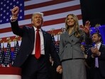 Donald Trump with wife Melania during his speech in Florida.