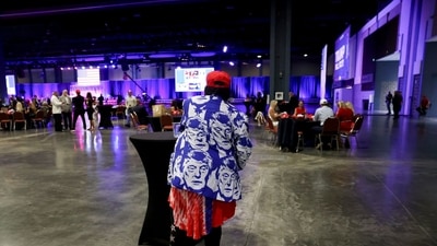 Attendees arrive for the election night event with former US President Donald Trump, not pictured, at the Palm Beach Convention Center in West Palm Beach, Florida, US, on Tuesday, Nov. 5, 2024. (Eva Marie Uzcategui/Bloomberg) Attendees arrive for the election night event with former US President Donald Trump, not pictured, at the Palm Beach Convention Center in West Palm Beach, Florida, US, on Tuesday, Nov. 5, 2024. (Eva Marie Uzcategui/Bloomberg)