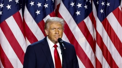 Donald Trump at the Palm Beach Convention Center in West Palm Beach, Florida, on Wednesday, November 6. Trump was reelected President after Kamala Harris faltered in the key swing states. Photo: Eva Marie Uzcategui/Bloomberg Donald Trump at the Palm Beach Convention Center in West Palm Beach, Florida, on Wednesday, November 6. Trump was reelected President after Kamala Harris faltered in the key swing states. Photo: Eva Marie Uzcategui/Bloomberg