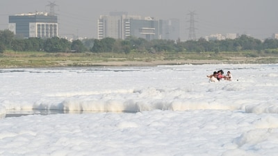 New Delhi, India- October 18, 2024: Yamuna River at Kalindi Kunj has foamed up in large quantities. The Yamuna in Delhi is almost dead and in most places the water is not fit for bathing, let alone sustaining aquatic life. The main reason for this is the high ammonia levels in the river due to excessive emissions of industrial pollutants, in New Delhi, India, on Friday, October 18, 2024. (Photo by Sunil Ghosh / Hindustan Times) New Delhi, India- October 18, 2024: Yamuna River at Kalindi Kunj has foamed up in large quantities. The Yamuna in Delhi is almost dead and in most places the water is not fit for bathing, let alone sustaining aquatic life. The main reason for this is the high ammonia levels in the river due to excessive emissions of industrial pollutants, in New Delhi, India, on Friday, October 18, 2024. (Photo by Sunil Ghosh / Hindustan Times)