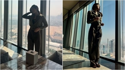 In another look, she donned a black crop top, an olive green sweater, and matching straight-fit pants to soak up the sunlight. (Instagram/@shanayakapoor02) In another look, she donned a black crop top, an olive green sweater, and matching straight-fit pants to soak up the sunlight. (Instagram/@shanayakapoor02)