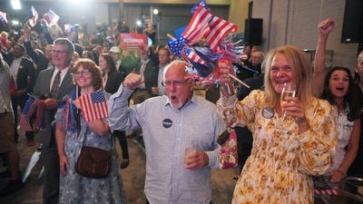 People dance during an election night watch party for Republican Pennsylvania Senate candidate David McCormick, Tuesday, Nov. 5, 2024, in Pittsburgh. (AP) People dance during an election night watch party for Republican Pennsylvania Senate candidate David McCormick, Tuesday, Nov. 5, 2024, in Pittsburgh. (AP)