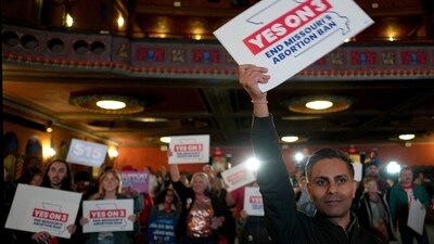 People at an election night watch party react after an abortion rights amendment to the Missouri constitution passed, Tuesday in Kansas City. (AP Photo/Charlie Riedel) (AP) People at an election night watch party react after an abortion rights amendment to the Missouri constitution passed, Tuesday in Kansas City. (AP Photo/Charlie Riedel) (AP)