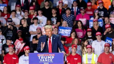 Former US President Donald Trump during his closing campaign event at Van Andel Arena in Grand Rapids, Michigan, US, on Tuesday, Tuesday. (Bloomberg) Former US President Donald Trump during his closing campaign event at Van Andel Arena in Grand Rapids, Michigan, US, on Tuesday, Tuesday. (Bloomberg)