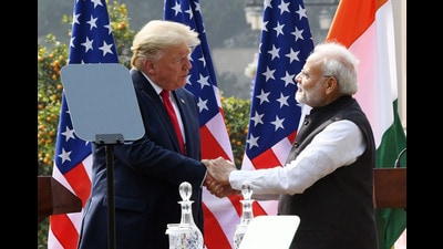 New Delhi, Nov 06 (ANI): (File Photo) Prime Minister Narendra Modi shakes hand with US President Donald Trump during the joint press statement, at Hyderabad House in New Delhi. (ANI Photo) (ANI) New Delhi, Nov 06 (ANI): (File Photo) Prime Minister Narendra Modi shakes hand with US President Donald Trump during the joint press statement, at Hyderabad House in New Delhi. (ANI Photo) (ANI)