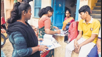 Officials conduct the caste survey in Hyderabad on Wednesday. (PTI)