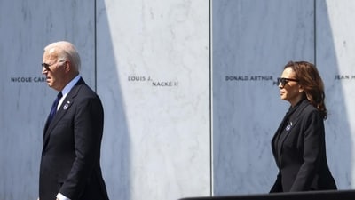 President Joe Biden and Democratic presidential nominee Vice President Kamala Harris arrive at the Flight 93 National Memorial on the 23rd anniversary of the Sept. 11, 2001 attacks in Shanksville (AP) President Joe Biden and Democratic presidential nominee Vice President Kamala Harris arrive at the Flight 93 National Memorial on the 23rd anniversary of the Sept. 11, 2001 attacks in Shanksville (AP)