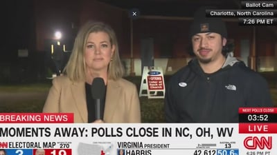 A young North Carolina voter revealed that he decided to vote for Kamala Harris due to his girlfriend's ultimatum. (@atrupar/X) A young North Carolina voter revealed that he decided to vote for Kamala Harris due to his girlfriend's ultimatum. (@atrupar/X)