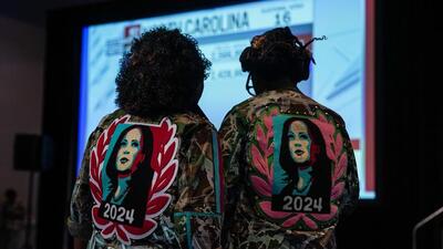 Supporters wearing custom Kamala Harris jackets attend a Georgia Democrats watch party in Atlanta, Georgia, on November 6. (AFP) Supporters wearing custom Kamala Harris jackets attend a Georgia Democrats watch party in Atlanta, Georgia, on November 6. (AFP)