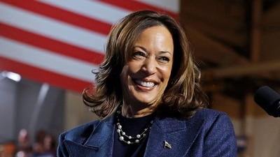 US Vice President and Democratic presidential nominee Kamala Harris smiles during a campaign rally at Michigan State University's Jenison Field House in East Lansing, Michigan, on November 3, 2024. (AFP) US Vice President and Democratic presidential nominee Kamala Harris smiles during a campaign rally at Michigan State University's Jenison Field House in East Lansing, Michigan, on November 3, 2024. (AFP)