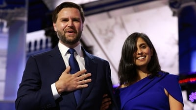 Republican vice presidential candidate, U.S. Sen. J.D. Vance with his wife Usha Chilukuri Vance (Getty Images via AFP) Republican vice presidential candidate, U.S. Sen. J.D. Vance with his wife Usha Chilukuri Vance (Getty Images via AFP)