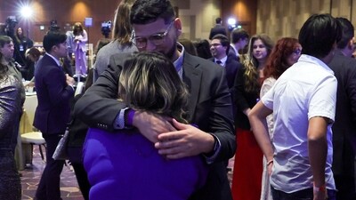 Attendees in despair as the verdict of the popular vote is swept by Republican candidate Donald Trump, defeating Kamala Harris. (Getty Images via AFP)