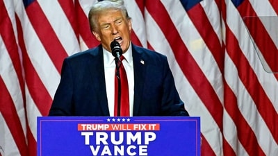 Republican former president Donald Trump closed in on a new term in the White House early November 6, just needing a handful of electoral votes to defeat Democratic Vice President Kamala Harris. (Photo by Jim WATSON / AFP) (AFP) Republican former president Donald Trump closed in on a new term in the White House early November 6, just needing a handful of electoral votes to defeat Democratic Vice President Kamala Harris. (Photo by Jim WATSON / AFP) (AFP)