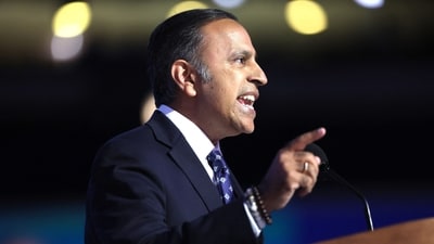 US Rep Raja Krishnamoorthi (D-IL) takes the stage on Day 4 of the Democratic National Convention (DNC) at the United Center in Chicago, Illinois, U.S., August 22, 2024. (REUTERS/Kevin Wurm)