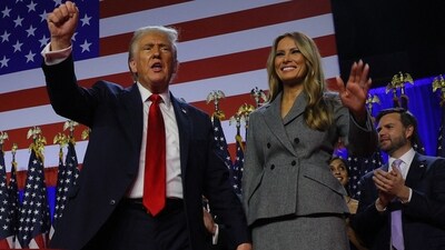 Donald Trump with wife Melania during his speech in Florida. (REUTERS)