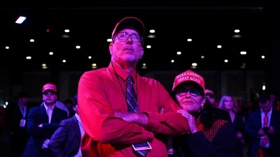Mike and Dolly Rump of Madison County, Florida, attend the Republican presidential nominee and former U.S. President Donald Trump's watch party in Palm Beach County Convention Center, in West Palm Beach, Florida. (REUTERS)