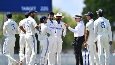 Ishan Kishan and other India A players in conversation with umpire (Getty) Ishan Kishan and other India A players in conversation with umpire (Getty)