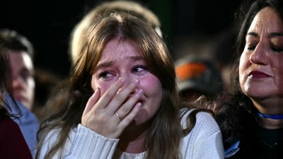 Kamala Harris supporters left emotional as Donald Trump claims victory in the US presidential election 2024. (Angela Weiss/AFP via Getty Images) Kamala Harris supporters left emotional as Donald Trump claims victory in the US presidential election 2024. (Angela Weiss/AFP via Getty Images)